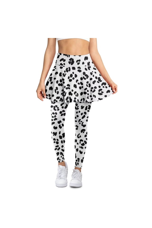 Black White Leopard Yoga Pants with Skirts Non See Through Skirted Legging for Women High Waist Tummy Control Tennis Sports Running Yoga Skirt with Workout Leggings