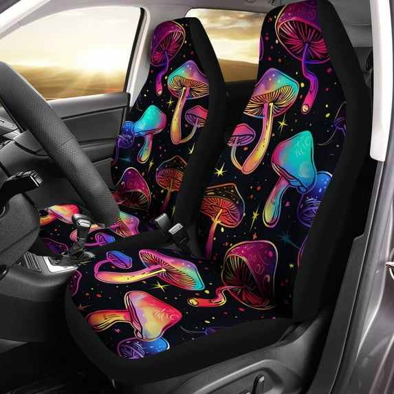 POLERO Bling Trippy Mushroom Print Car Seat Covers 2 Packs Front Seat Cover Durable Elastic Bucket Seat Protectors Universal for Cars Trucks SUV