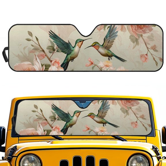 POLERO Blocks UV Rays Windshield Sun Shade 52.95x16.14 inch Foldable Long Service Life Windshield Sun Shield, Hummingbird Floral