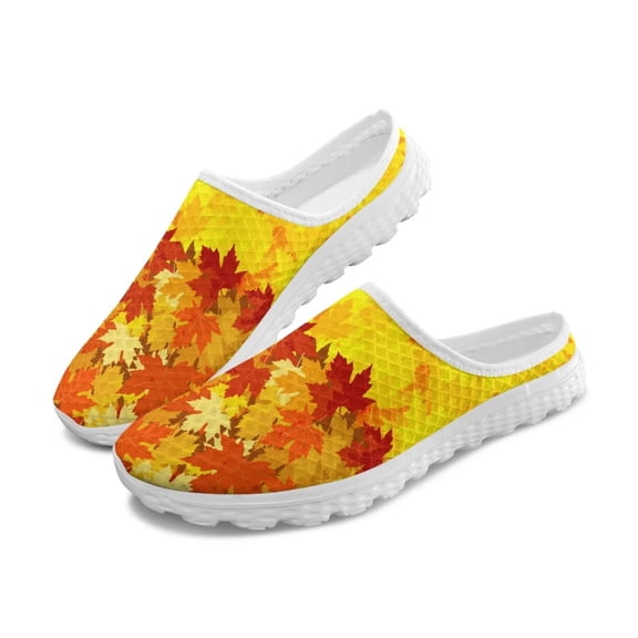 POLERO Blue Butterflies Shoes Womens Mesh Walking Mules Autumn Maple Leaf Garden Clogs with Arch Support Non Slip House Slipper