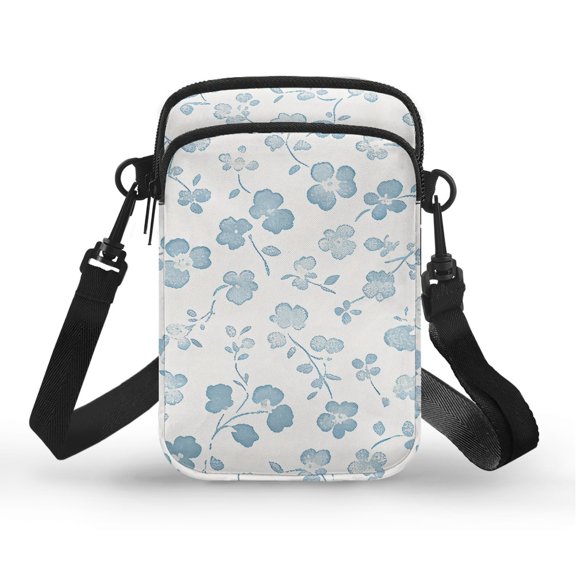 POLERO Blue Floral Portable Cell Phone Purse, with Zipper Closed Lightweight Crossbody Bag for Shop Travel and Hiking