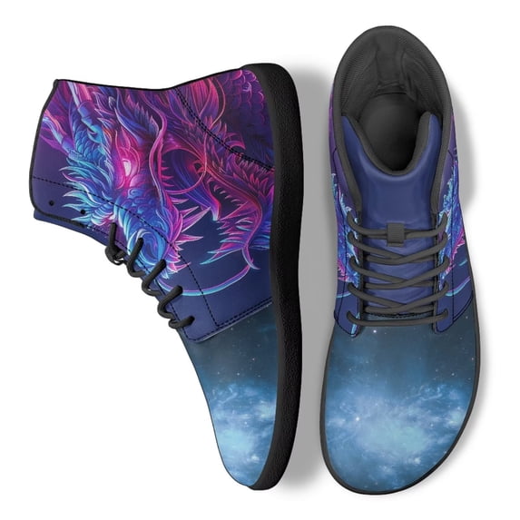 POLERO Blue Purple Dragon High Top Basketball Barefoot Shoes for Men Women Fashion Walking Shoes Classic Lace Up Running Athletic Sneaker Business Office Work Fitness Training Sneakers
