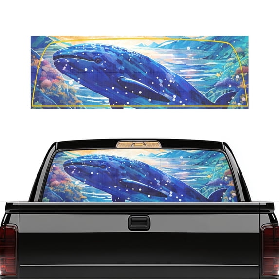 POLERO Blue Whale Rear Window Decal 66.9 x 22.4 Inch, Fade Resistant Perforated Vinyl Decal for Most Trucks Pickups SUVs, Easy to Install