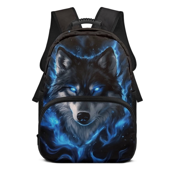 POLERO Blue Wolf Galaxy 17 Inch Backpack for Kids, Polyester Lightweight Portable School Backpack for Outdoor
