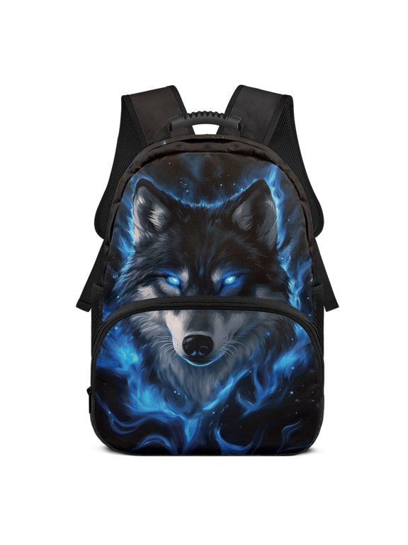 Blue Wolf Galaxy 17 Inch Backpack for Kids, Polyester Lightweight Portable School Backpack for Outdoor