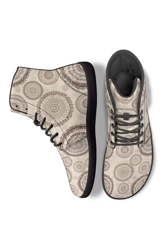 Boho Mandala Floral High Top Walking Shoes for Women Men PU Leather Basketball Barefoot Sneakers Fashion Grey Tennis Athletic Business Sneaker Office Work Platform Shoe