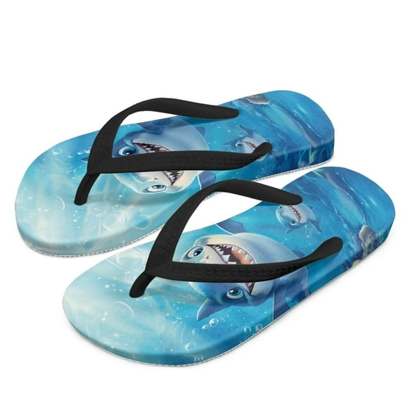 POLERO Boy Girl Flips Flops for Kids Cartoon Sharks Print Slip-on Thong Sandals Kids Slides Water Shoes for Beach Swim Pool Size 3