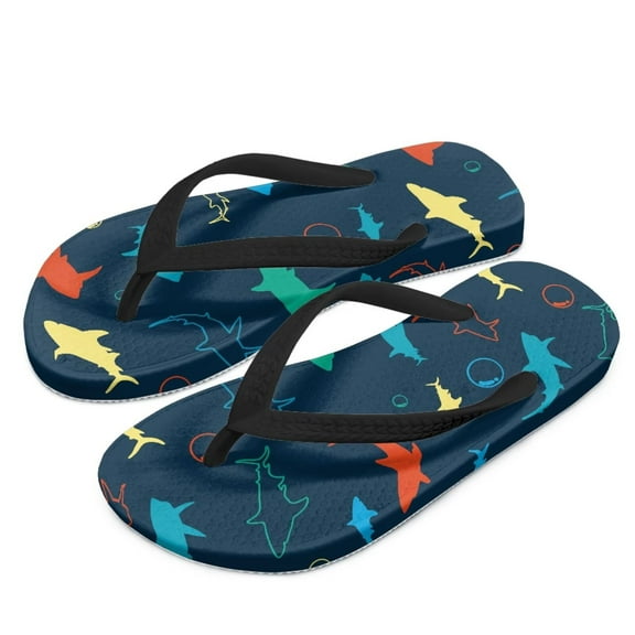 POLERO Boy Girl Flips Flops for Kids Color Sharks Print Slip-on Thong Sandals Kids Slides Water Shoes for Beach Swim Pool Size 10