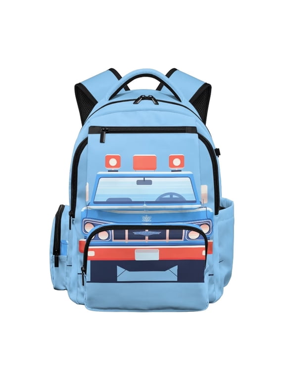 Boys Backpack 10-12 Years Old Police Car School Bag Lightweight Kids Bookbag Large Capacity 17 Inch Back to School Book Bags