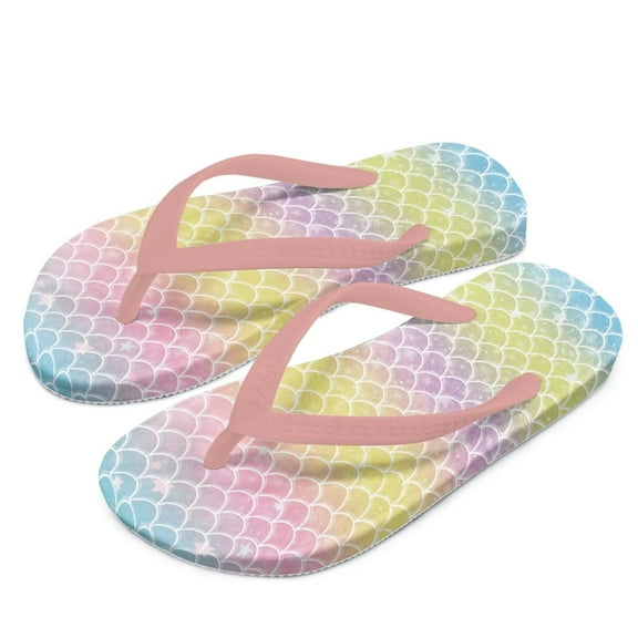 POLERO Boys Girls Flip Flops Cute Mermaid Scale Print Child Summer Slip-on Thong Sandals Beach Pool Water Shoes(Little/Big Kid) Size 11