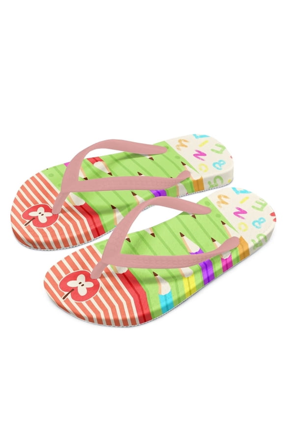 Boys Girls Flip Flops Pencils&Apple Print Child Summer Slip-on Thong Sandals Beach Pool Water Shoes(Little/Big Kid) Size 10