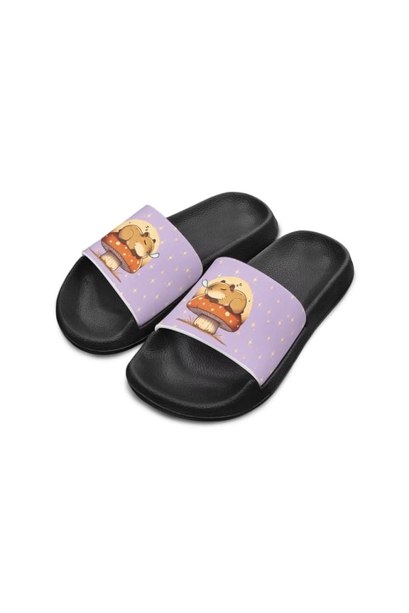 Boys Girls Mushroom Capybara Slide Sandals Soft Living Room Sandals for Casual Wear Lightweight Shiny Stars Slippers, Purple