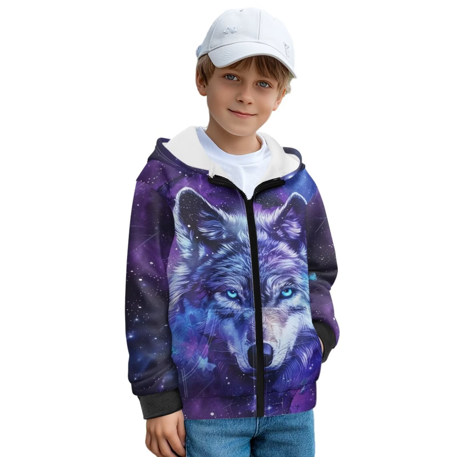 POLERO Boys Hoodie Purple Wolf Print Kids Long Sleeve Oversized