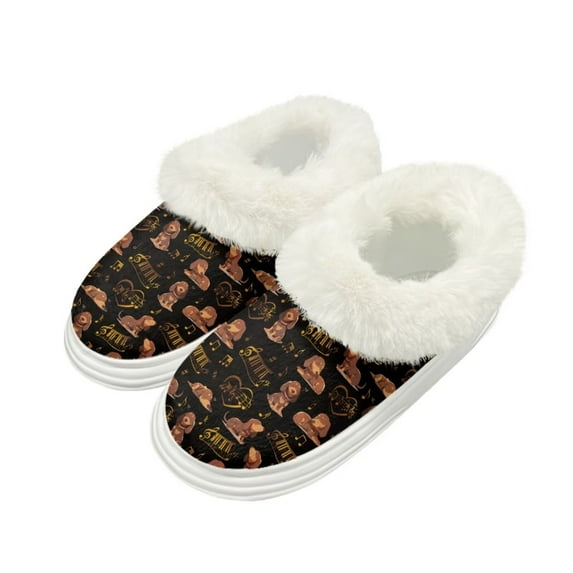 POLERO Brown Dachshund Music Print Slippers for Women Indoor Thick Sole House Bedroom Platform Slippers Trendy Gift for Womens Cozy Gifts, Size 9-10