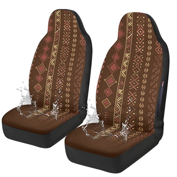 POLERO Brown Geometric Pattern, Stretchy Easy to Install Car Seat Cover Set Stretchable Car Seat Covers for Automotive