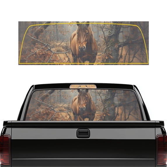 POLERO Brown Horse Autumn Forest Pickup Car Window Stickers, Waterproof Vinyl, Perforated Easy Install Car Window Decal Easy to Install