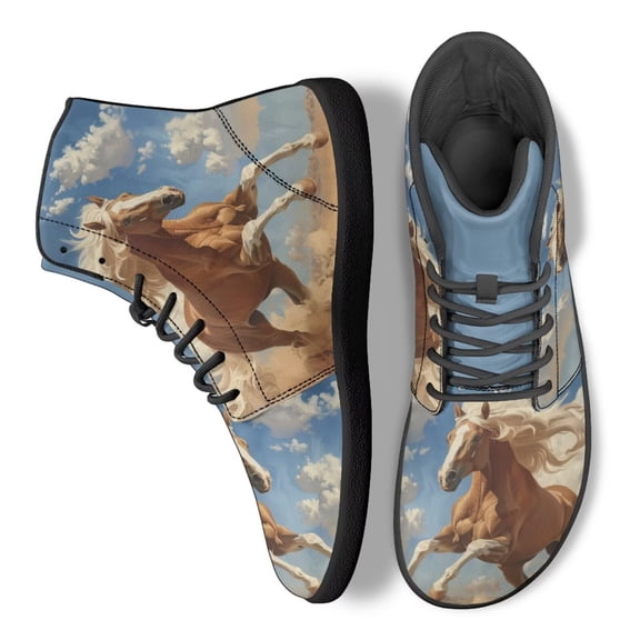 POLERO Brown Horse Blue Sky Walking Sneaker for Men Women PU Leather Basketball Shoe Athletic Running Cycling Flat Shoes Casual Hightop Travel Training Business Walking Hiking Sneakers