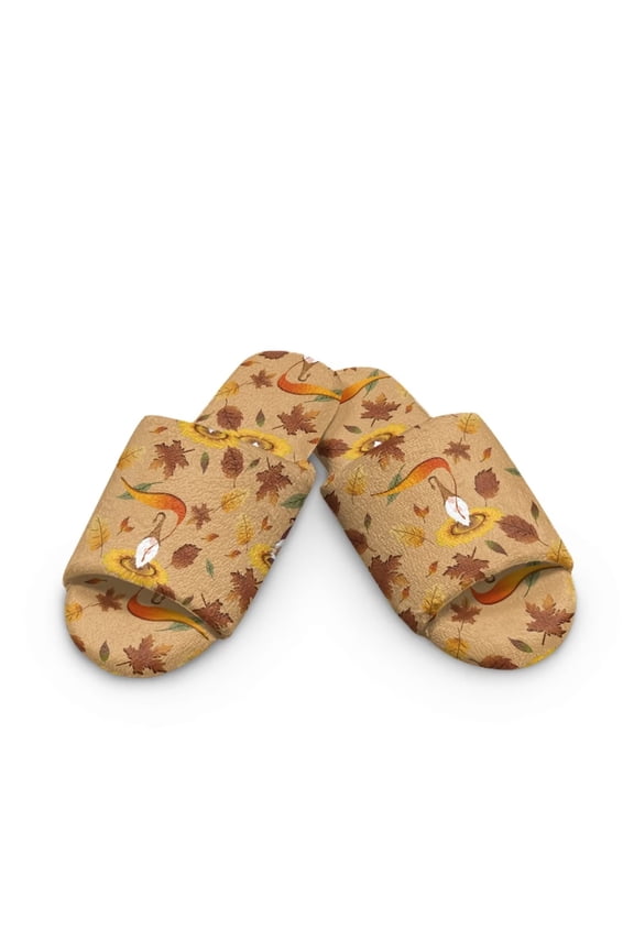 Brown Thanksgiving Dwarf Print House Slippers for Women Comfortable Arch Support Indoor Slippers Open Toe Soft Bedroom Shoes, Size 6-7