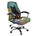thumbnail image 1 of POLERO Brushed Elastic Fabric All-in-One Desk Computer Chair Slipcover for Gaming Home, Anti Aging Breathable High Back Chair Slipcover, Black Cat Cherry Blossoms, 1 of 7