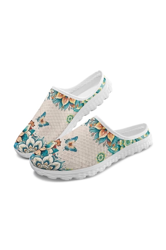 Butterfly Mandala Design Womens Shoes Mule Slip on Sport Clog Soft Backless Fashion Lightweight Walking Sneakers Mesh Daily Wear