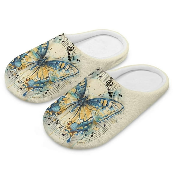 POLERO Butterfly Music Notes Print Womens House Slippers Closed Toe Indoor Slippers Soft Lightweight Sole Home Kitchen Shoes, Size 10.5-11.5