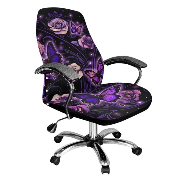 POLERO Butterfly Rose Pattern Elastic Cloth Office Swivel Chair Slipcover with Anti Slip, Anti Dust Anti-Slip All-in-One Office Chair Cover for Home Office Gaming