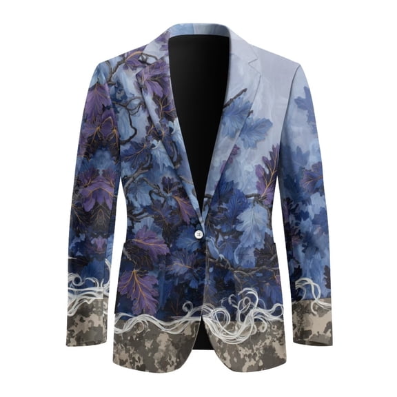 POLERO Camo Blazers Business for Men Casual Blue Hunting Tree Suit Sport Coat One Button Travel Blazer Lightweight Suit Jacket for Work or Business