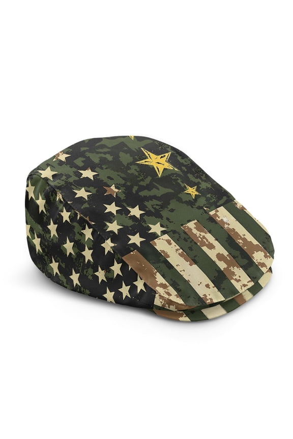 Camo US Flag Retro Beret Hat, Adjustable All Season Polyester Newsboy Hat for Summer Hunting Outings