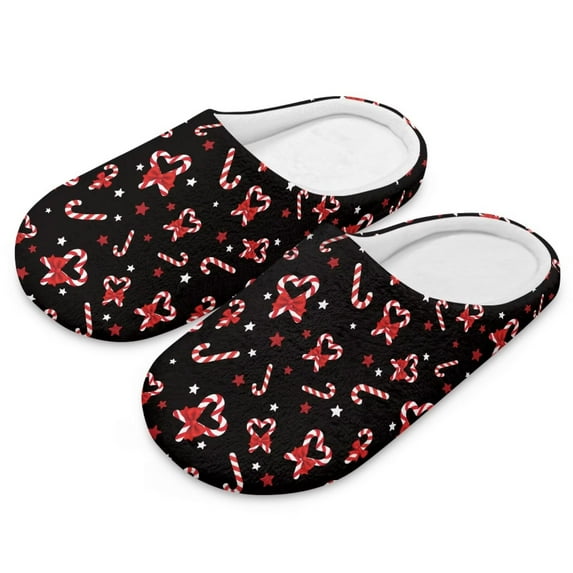 POLERO Candy Cane Print Slippers for Women Memory Foam House Bedroom Soft Closed Toe Indoor Slippers Trendy Gift for Women Christmas Anti-Skid Sole