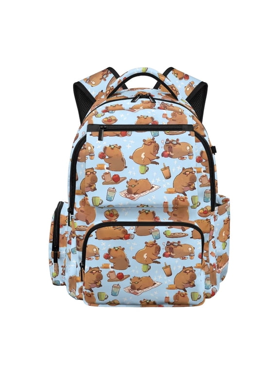 Capybara Backpack for Girls 6-8 Cute Bookbag Elementary School Bag with Front Pocket Kids School Back Pack for Kindergarten