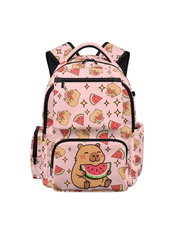 Capybara Backpack for School Girls 6-8 Cute School Bag Watermelon 17 Inch Bookbag for 1St Grade Girls Kids Back Pack for Travel Daypack
