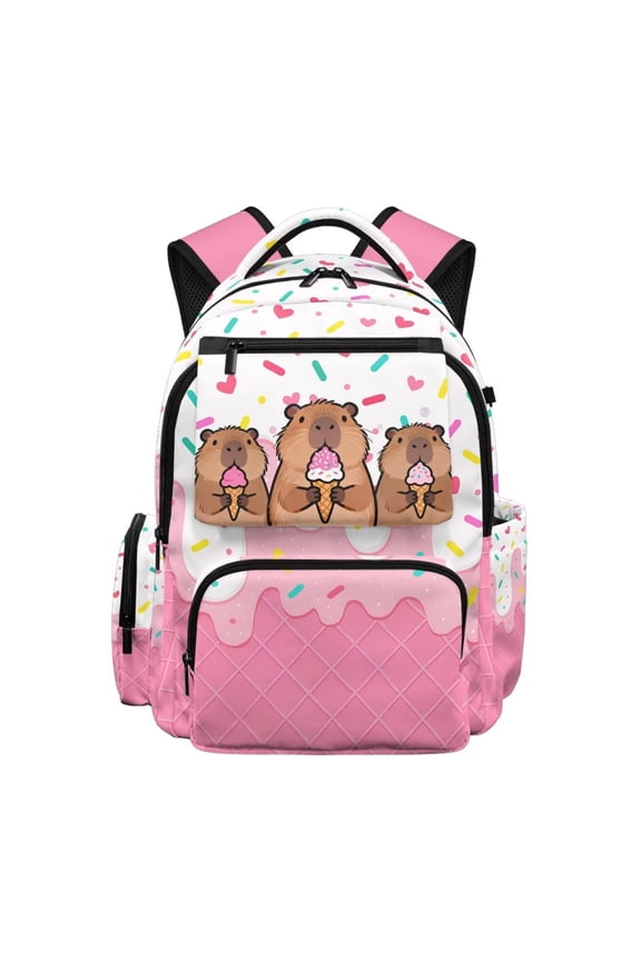 Capybara Backpack for School Girls Cute School Bag Ice Cream Kids Bookbag Large Capacity Back Pack with Multi Pockets
