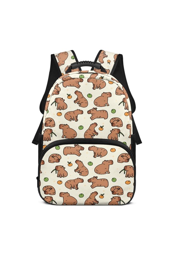 Capybara Pattern Waterproof School Backpack, Polyester Fabric Personalized Adjustable Strap Travel Ruckpack for Daily Use Daypack