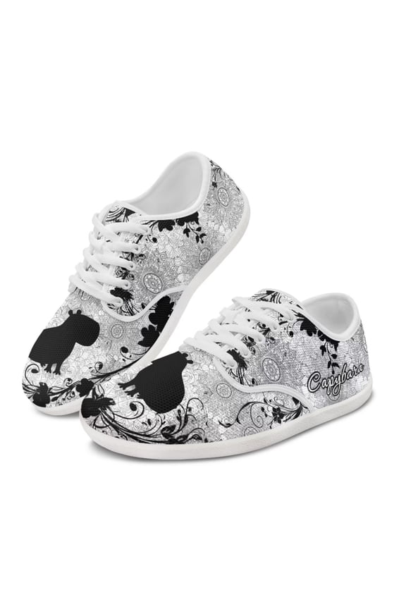 Capybara Silhouette Print Barefoot Shoes for Women Floral Walking Shoes Flat Low-Top Lace-up Comfortable Tennis Shoe Athletic Non-Slip Fashion Sneakers