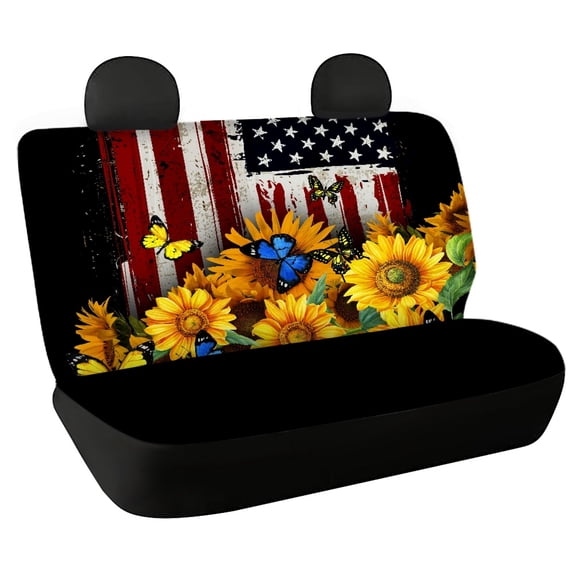 POLERO Car Back Seat Covers for Auto Interior Automotive, Sunflower American Flag 2 Pack Car Rear Seat Protectors Protects Against Pet Hair Easy to Clean