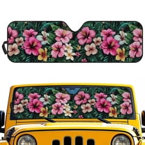 POLERO Car Front Window Sun Shield Pink Hibiscus Flowers Foldable Front Window Sun Shade Windshield Rays Sunshade Visor Protector for Off-road Vehicle SUV Accessories 52.95" L x 16.14" W