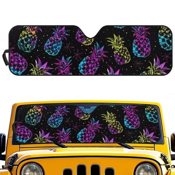 POLERO Car Front Window Sun Shield Purple Pineapples Foldable Front Window Sun Shade Windshield Rays Sunshade Visor Protector for Off-road Vehicle SUV Accessories 52.95" L x 16.14" W