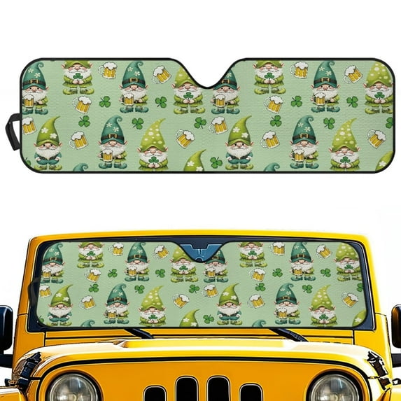 POLERO Car Front Window Sun Shield St. Patrick Gnome Foldable Front Window Sun Shade Windshield Rays Sunshade Visor Protector for Off-road Vehicle SUV Accessories 52.95" L x 16.14" W
