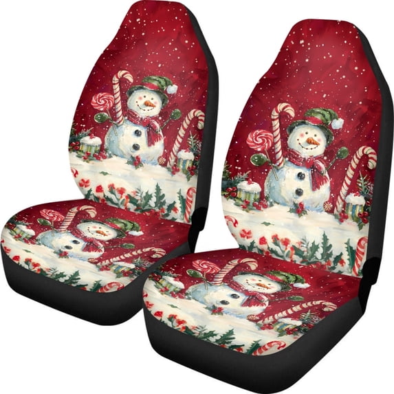 POLERO Car Seat Covers Front Set Cars Interior, Elastic Vehicle Seat Covers Truck Breathable, Snowman