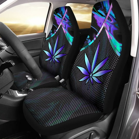 POLERO Car Seat Covers Set for Womens, 2pcs Purple Trippy Maple Leaf Printed Auto Front Seat Protector Waterproof Washable Universal Car Interior Accessories