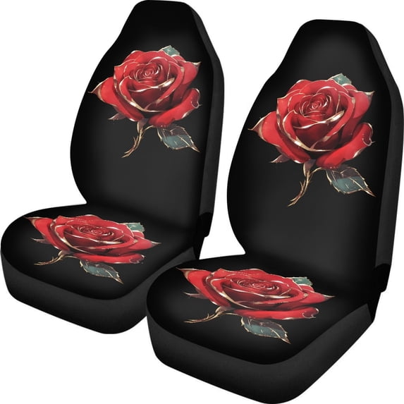 POLERO Car Seat Covers for Front Cushion and Backrest Protector All Season, Breathable Stretchy Front Seat Cover Wrap around Fit, Red Gold Rose Print