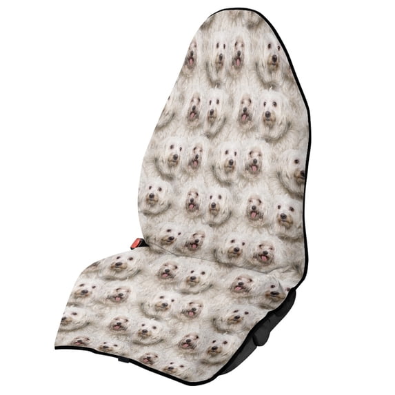 POLERO Car Seat Towel Cover with White Dog Print, Waterproof Terry Cloth Seat Protector for Truck SUVs and Daily Driving
