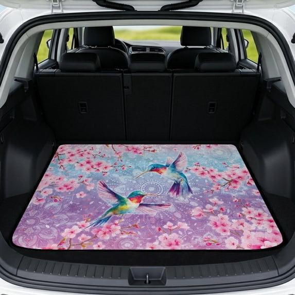 POLERO Car Trunk Mat for Travel Enthusiasts Hummingbird Cherry Blossom, Wear-Resistant Cargo Liner, All Weather All-Weather 29" x 39"