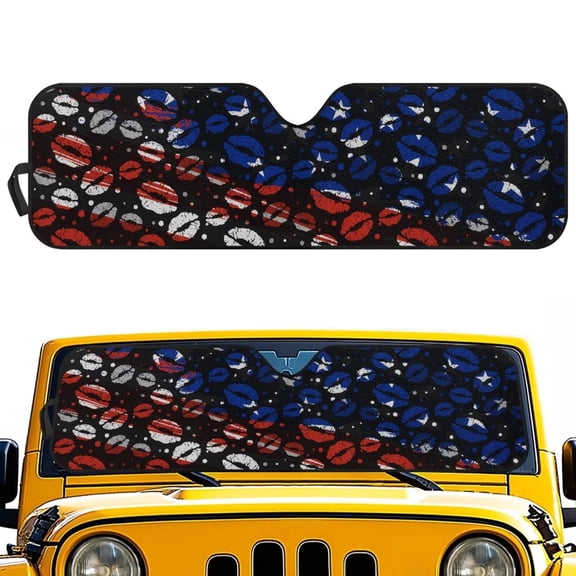 POLERO Car Windshield Sun Shade, American Flag Lips Car Window Shades Heat Reflective Interior Cool, Universal Fit for Most Cars Off-road Vehicle SUV, Foldable & Portable Design