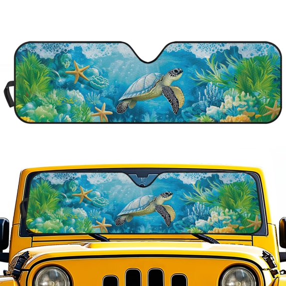 POLERO Car Windshield Sun Shade Sea Turtle Starfish Windshield Cover Automotive Interior Protection Front Window Sun Visor Protector Blocks UV Rays Keep Your Vehicle Cool