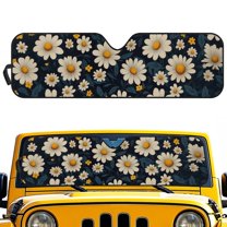 POLERO Car Windshield Sun Shade White Daisy Windshield Cover Automotive Interior Protection Front Window Sun Visor Protector Blocks UV Rays Keep Your Vehicle Cool