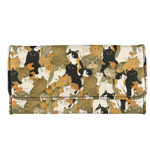 Large Cattery POLERO Cartoon Cats Pattern Long Wallet for Short Trips, PU Leather ...