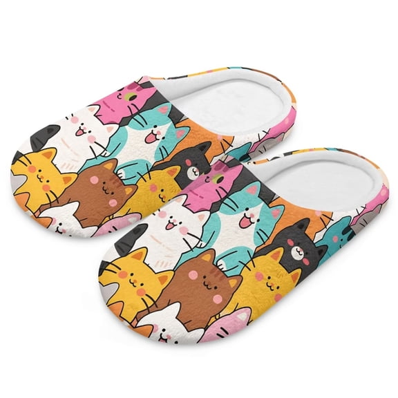 POLERO Cartoon Cats Print Indoor Slippers for Women Lightweight House Bedroom Closed Toe Warm Slipper Shoes Trendy Gift Slippers, Size 10.5-11.5