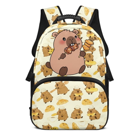POLERO Cartoon Chef Capybara with Bakery Goods Pattern Large Capacity School Backpack for Work Travel, Lightweight Durable Polyester Fabric Backpacks