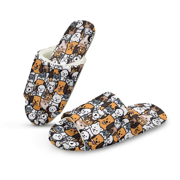 POLERO Cartoon Dogs Print Womens House Slippers Open Toe Indoor Slippers Soft Lightweight Sole Home Kitchen Shoes, Size 9-10